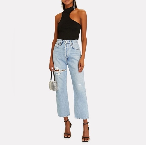 Agolde Denim - AGOLDE 90s Crop High-Rise Distressed Jeans in Echo Size 25